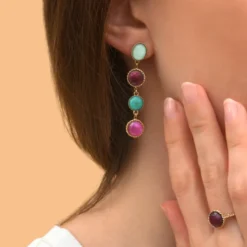 Louise long pierced stud earrings - blue Percées / Tiges