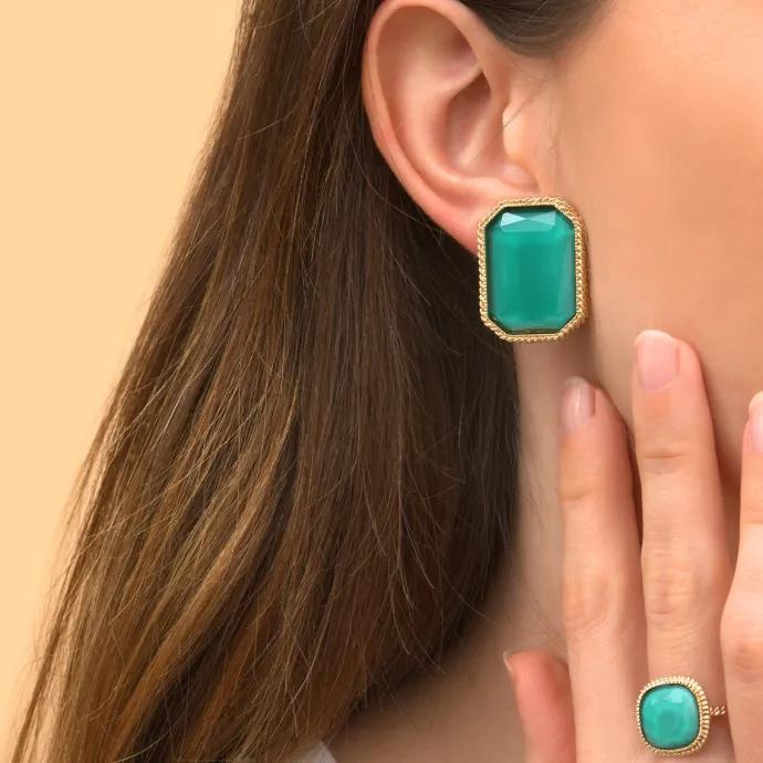 Online Louise rectangular clip-on earrings - turquoise Clips