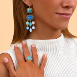 New Louise sequin sleeper earrings - turquoise Dormeuses