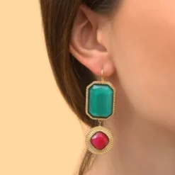 Louise sleeper earrings - turquoise and red Dormeuses