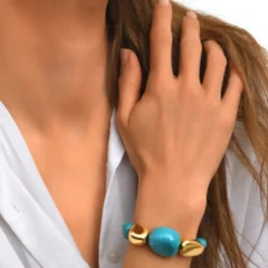 New Loulou adjustable bracelet – turquoise and gold Bracelets XXL