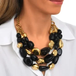 Best Loulou bib necklace – black and gold Plastrons|Colliers XXL