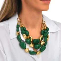 New Loulou bib necklace – green and gold Plastrons|Colliers XXL
