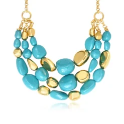 Clearance Loulou bib necklace – turquoise and gold Plastrons|Colliers XXL