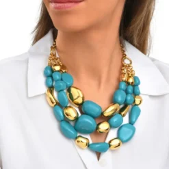 Clearance Loulou bib necklace – turquoise and gold Plastrons|Colliers XXL
