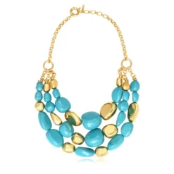 Clearance Loulou bib necklace – turquoise and gold Plastrons|Colliers XXL