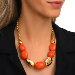 Sale Loulou chain necklace – orange and gold Sautoirs & Colliers Longs|Colliers XXL