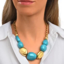 New Loulou chain necklace – turquoise and gold Sautoirs & Colliers Longs|Colliers XXL