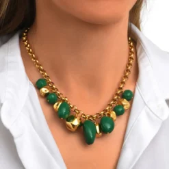 Sale Loulou chunky chain necklace – green and gold Sautoirs & Colliers Longs|Colliers XXL
