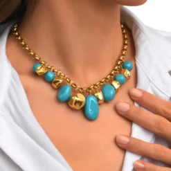 Best Loulou chunky chain necklace – turquoise and gold Sautoirs & Colliers Longs|Colliers XXL