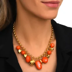 Loulou chunky chain necklace – orange and gold Sautoirs & Colliers Longs|Colliers XXL