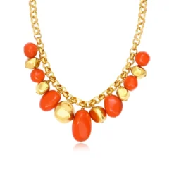 Loulou chunky chain necklace – orange and gold Sautoirs & Colliers Longs|Colliers XXL