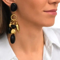 New Loulou clip-on earrings – black and gold Clips|Boucles D'oreilles XXL