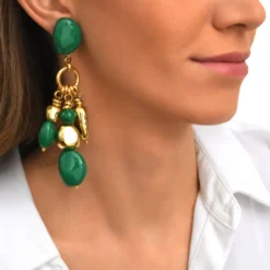 New Loulou clip-on earrings – green and gold Clips|Boucles D'oreilles XXL