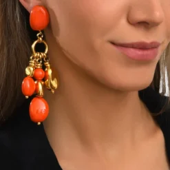 Sale Loulou clip-on earrings – orange and gold Clips|Boucles D'oreilles XXL