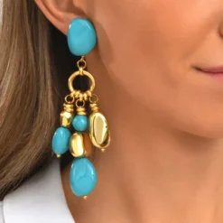 Online Loulou clip-on earrings – turquoise and gold Boucles D'oreilles XXL|Clips