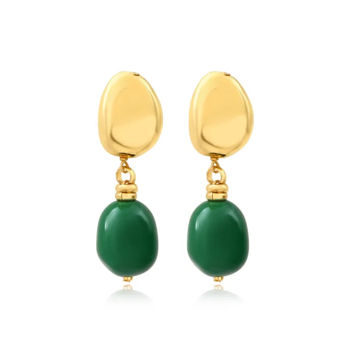 Sale Loulou clip-on pendant earrings – green and gold Clips|Boucles D'oreilles XXL