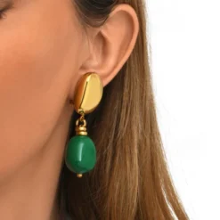Sale Loulou clip-on pendant earrings – green and gold Clips|Boucles D'oreilles XXL