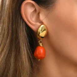 Discount Loulou clip-on pendant earrings – orange and gold Clips|Boucles D'oreilles XXL