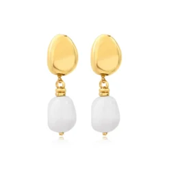 Hot Loulou clip-on pendant earrings – white and gold Clips|Boucles D'oreilles XXL