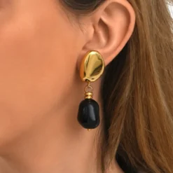 Discount Loulou clip-on pendant earrings – black and gold Clips|Boucles D'oreilles XXL