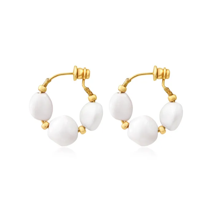 New Loulou hoop earrings – gold and white Créoles|Boucles D'oreilles XXL