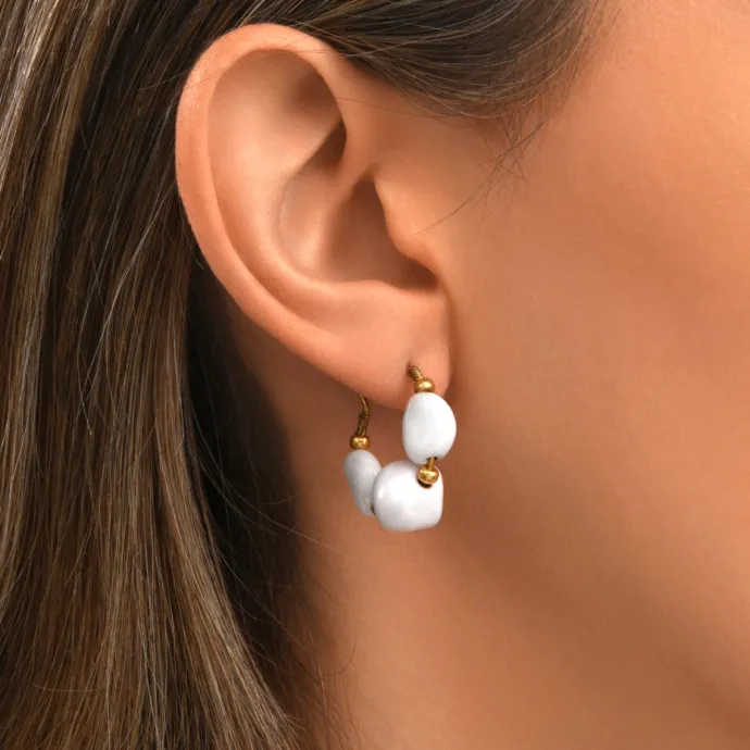 New Loulou hoop earrings – gold and white Créoles|Boucles D'oreilles XXL