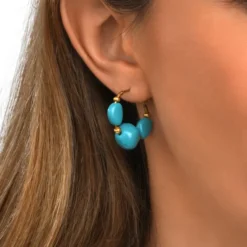 New Loulou hoop earrings – turquoise and gold Créoles|Boucles D'oreilles XXL