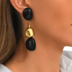 Best Loulou long clip-on earrings – black and gold Clips|Boucles D'oreilles XXL
