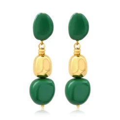 Best Loulou long clip-on earrings – green and gold Clips|Boucles D'oreilles XXL