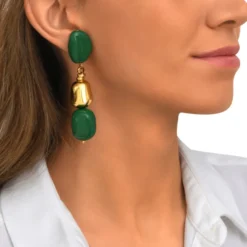 Best Loulou long clip-on earrings – green and gold Clips|Boucles D'oreilles XXL