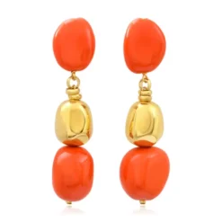 Hot Loulou long clip-on earrings – orange and gold Clips|Boucles D'oreilles XXL
