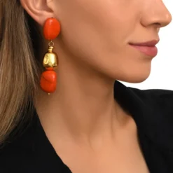 Hot Loulou long clip-on earrings – orange and gold Clips|Boucles D'oreilles XXL