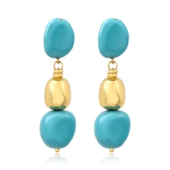 Sale Loulou long clip-on earrings – turquoise and gold Clips|Boucles D'oreilles XXL