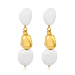 Clearance Loulou long clip-on earrings – white and gold Clips|Boucles D'oreilles XXL