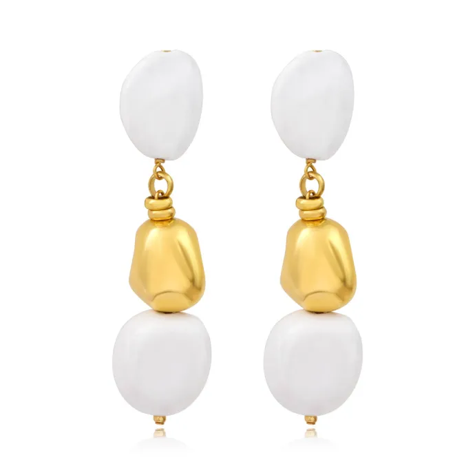 Clearance Loulou long clip-on earrings – white and gold Clips|Boucles D'oreilles XXL