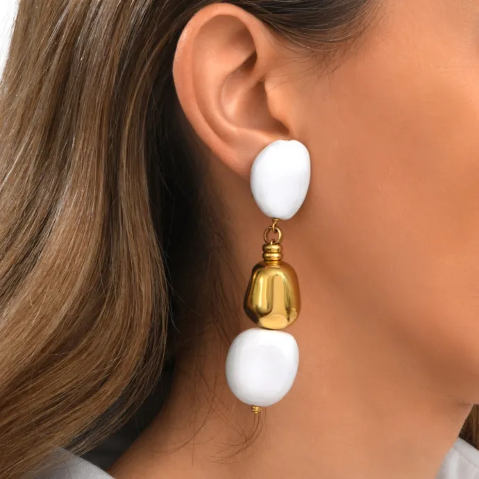 Clearance Loulou long clip-on earrings – white and gold Clips|Boucles D'oreilles XXL