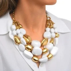 Discount Loulou statement necklace – gold and white Plastrons|Colliers XXL