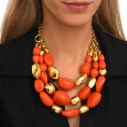 Clearance Loulou statement necklace – orange and gold Plastrons|Colliers XXL
