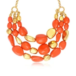 Clearance Loulou statement necklace – orange and gold Plastrons|Colliers XXL