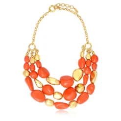 Clearance Loulou statement necklace – orange and gold Plastrons|Colliers XXL
