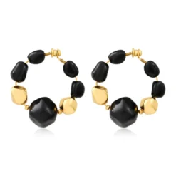New Loulou wide hoop earrings – black and gold Créoles|Boucles D'oreilles XXL