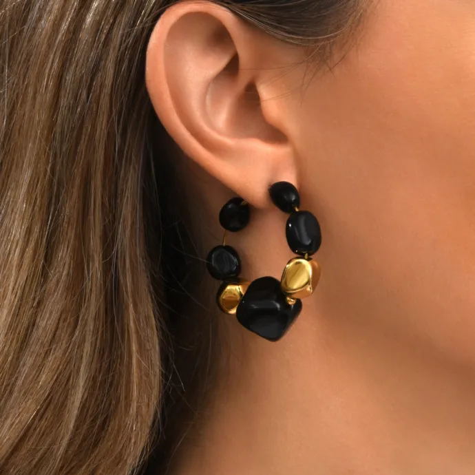 New Loulou wide hoop earrings – black and gold Créoles|Boucles D'oreilles XXL