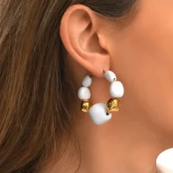 Best Loulou wide hoop earrings – gold and white Créoles|Boucles D'oreilles XXL