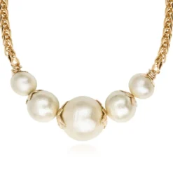 Hot Lucy choker necklace in fine gold-plated metal and cotton beads - white Colliers Courts & Ras Du Cou