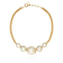 Hot Lucy choker necklace in fine gold-plated metal and cotton beads - white Colliers Courts & Ras Du Cou