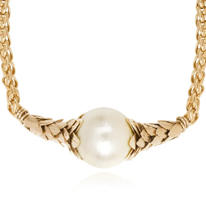 Best Lucy choker necklace in fine gold-plated metal and cotton pearl - white Colliers Courts & Ras Du Cou