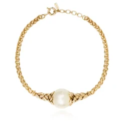 Best Lucy choker necklace in fine gold-plated metal and cotton pearl - white Colliers Courts & Ras Du Cou