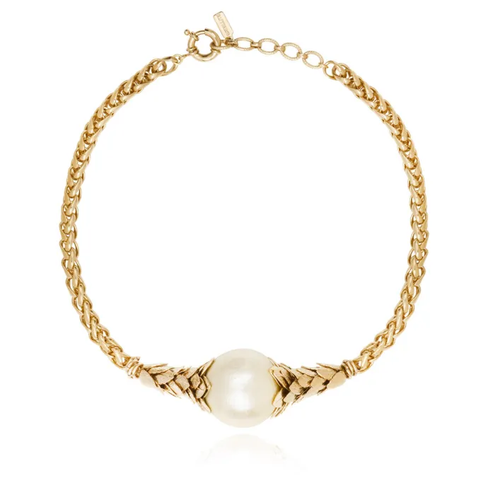 Best Lucy choker necklace in fine gold-plated metal and cotton pearl - white Colliers Courts & Ras Du Cou