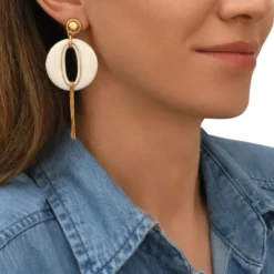 Online Masseria pierced post drop earrings - white Percées / Tiges|Longues / Pendantes